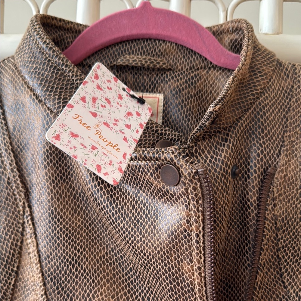 Free People NWT Brown Leather Pretty In Python Jacket - Picture 2 of 6